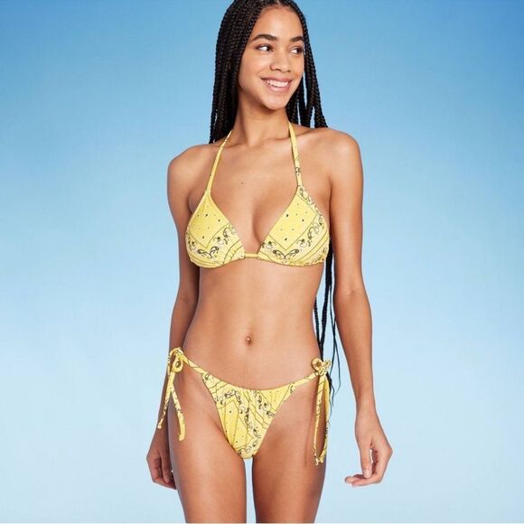 * NWT Wild Fable XS (0-2) Yellow Bandana Side-Tie Extra High Leg Bikini Bottom - Picture 3 of 8